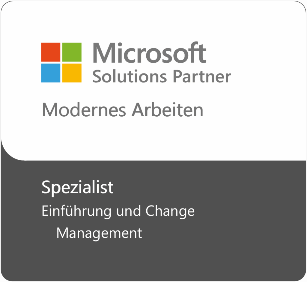 Logo Microsoft Solutions Partner, Modernes Arbeiten, Spezialist für Einführung und Change Management